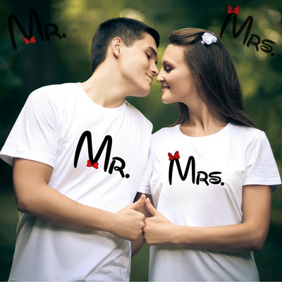Mr. And Mrs. Couple Tshirts - Round Neck Couple Tshirts (Set of 2)